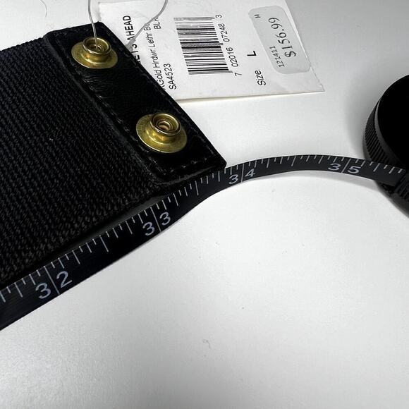 Streets Ahead Black Leather Gold Hardware Waist Belt Statement Elastic Large